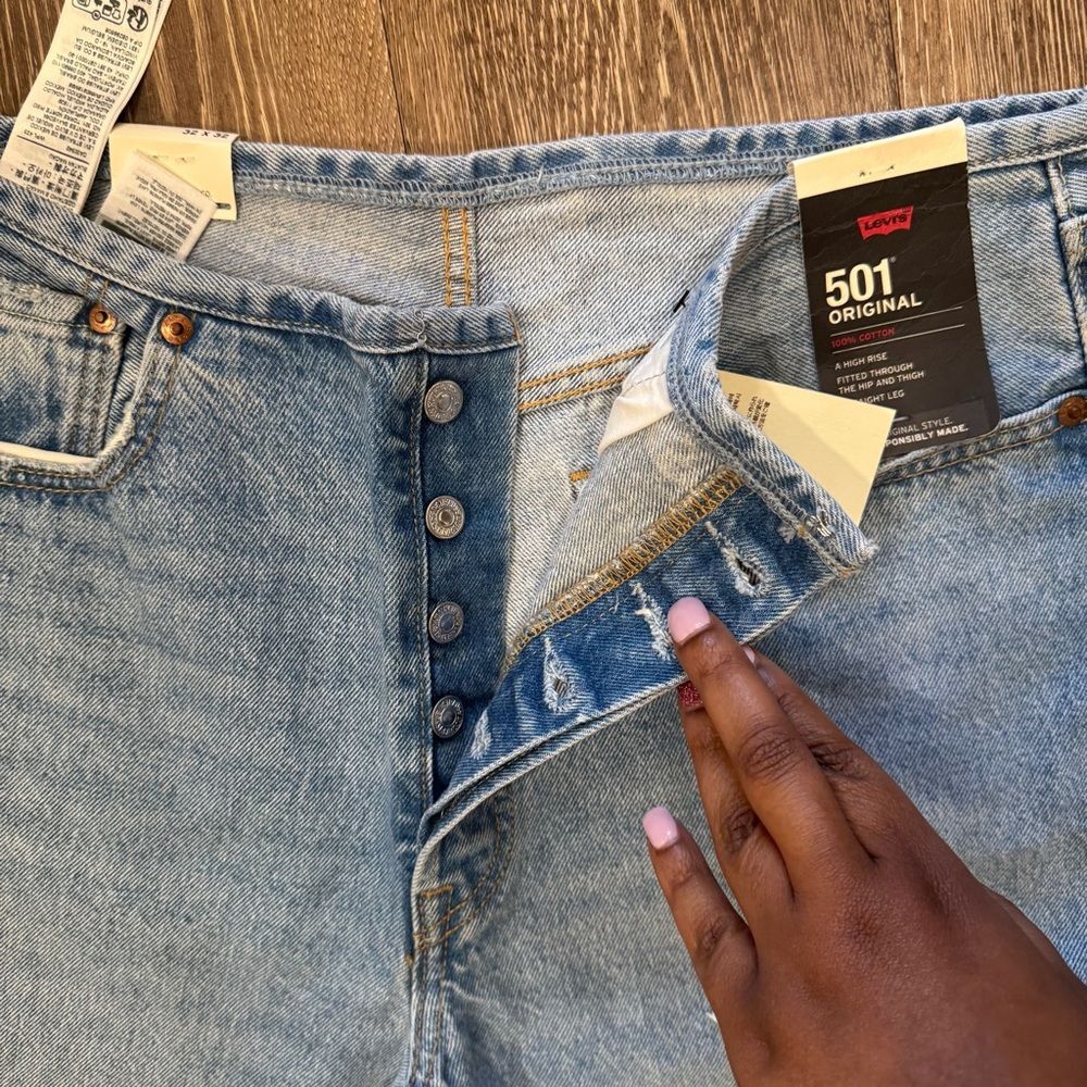Levi's Premium 501 Light Blue Distressed Straight Jeans